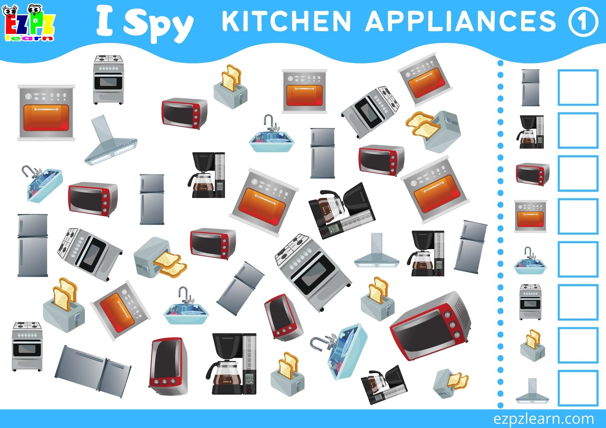 Kitchen Appliances 1 Topic I Spy Game for kids Free PDF Download